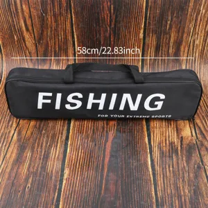 Detailed view of durable black 58cm fishing rod bag, portable gear storage organizer.