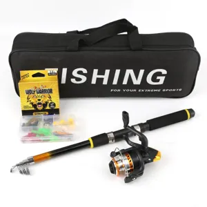 Set de Caña de Pescar Telescópica Portátil Fibra de Carbono Carrete Bolsa de Pesca Kit de Señuelos Equipo de Pesca