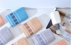 Pure cotton bath towel set with checkered border, soft absorbent home daily towel