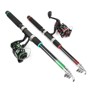 1.8M telescopic fishing rod set detail, spinning reel and carbon pole design for outdoor fishing.