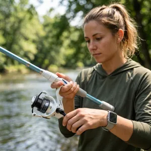 Set de caña de pescar telescópica azul y blanca de 1.8m con carrete para la pesca
