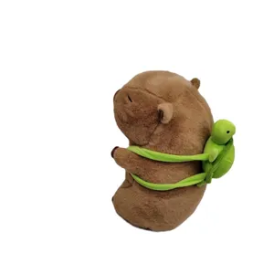 Süßes Capybara Plüschtier mit kleiner Schildkröte Rucksack, weiches Kuscheltier für Kinder.