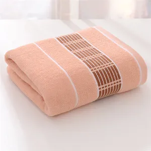 Pure cotton thickened bath towel with brown white striped design for home daily use soft.