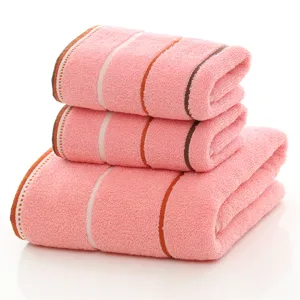 Set asciugamano da bagno a righe rosa in puro cotone morbido assorbente doccia casa 3pz
