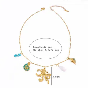Stijlvolle moderne gouden octopus en schelp bedel ketting, ocean thema sleutelbeen sieraden.
