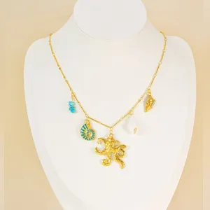 Gouden inktvis hanger ketting zeeleven conch schelp bamboe ketting mode sieraden voor dames