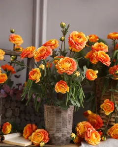 Artificial Buttercup Flowers 3-Head Silk Peony Fake Flowers for Home Dining Table Decor