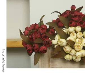 Künstliche Teerosen Blumenstrauß Seidenblumen für Wohnzimmer Dekoration Blumenarrangement.