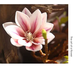 Artificial magnolia flower detail, hand-painted PU floral arrangement for home decor.