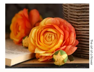 Artificial ranunculus silk flowers 3 heads fake peony for home table decor and party display