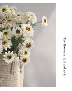 Artificial sunflower bouquet retro faux daisy flowers with basket for home decor table