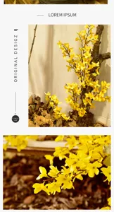 Détail de branche de fleur de forsythia artificielle avec fleurs jaunes vives texture.