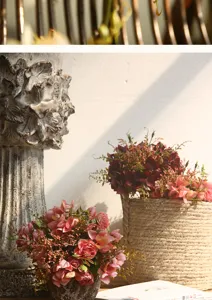 Bouquet di rose e ortensie artificiali vintage, perfetto per decoro nordica e set foto.