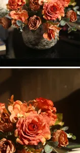 Künstlicher Rosen Blumenstrauß mit Keramiktopf für Esszimmer oder Tischdekoration.
