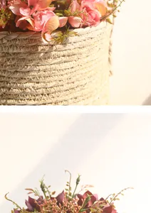 Vista dettagliata del mazzo di fiori artificiali vintage nordici in un cestino di vimini.