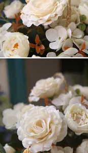 Künstliche Rosen Blumenstrauß weiße Hortensie Tisch Deko Heimdekoration Blumen Gesteck