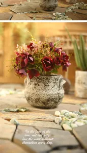 Bouquet di fiori artificiali rosa ortensia retrò con vaso vintage per decorazione casa oggetti