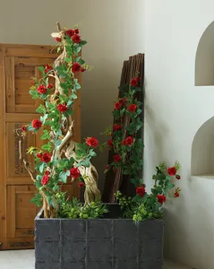 Artificial red rose vine simulation flower decor for wedding room home wall decoration party