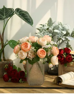 Bouquet de pivoines artificielles en vase en verre style nordique décoration de table