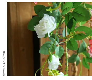 Artificial white rose vine hanging flowers for wedding party home ceiling wall decor