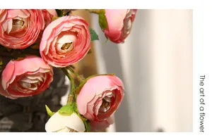Artificial camellia flower decoration home decor 15 heads pink silk floral arrangement