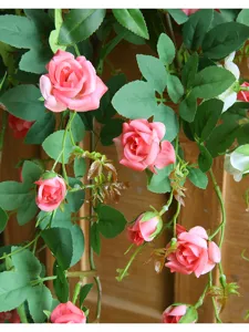 Artificial rose vine hanging silk flowers for wedding home room ceiling decoration