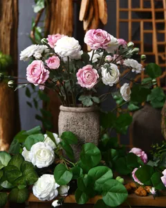 Artificial ranunculus flower detail, silk peony bouquet for home and dining table centerpiece.