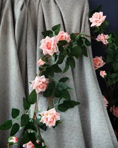 Artificial rose vine pink flowers fake floral garland for home wall wedding decor hanging plant