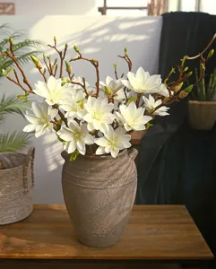 Artificial magnolia flower bouquet detail, PU hand-painted fake floral arrangement for living room.