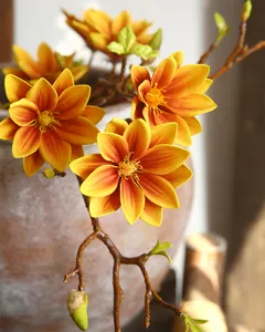 Artificial magnolia flowers PU hand painted home decor floral arrangement detail shot.