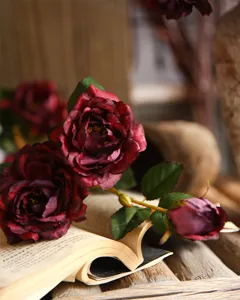 Dettaglio di peonia artificiale autunnale retrò, ideale per decorazioni d'interni e floreali.