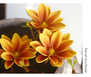 Artificial small magnolia flower detail view, PU hand-painted home decor floral arrangement.