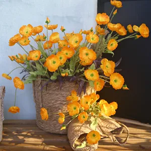 Artificial Poppy Flower Simulation Silk Flocked Flower Bouquet Pastoral Home Wedding Decorative Floral Arrangement