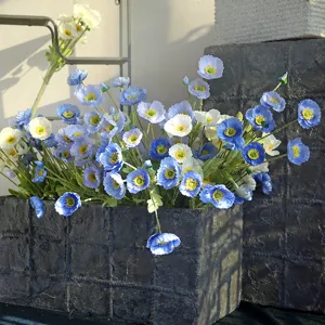 Artificial Poppy Flower Bouquet Simulation Flocked Poppies Home Wedding Decor Blue White