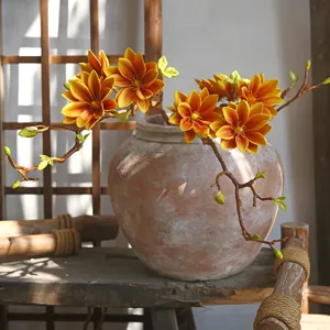 New Chinese style artificial magnolia flower bouquet, PU hand-painted floral home decor setup.
