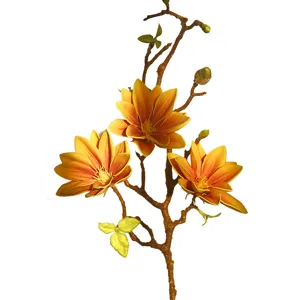 Artificial magnolia flower branch faux floral home decor living room decoration yellow