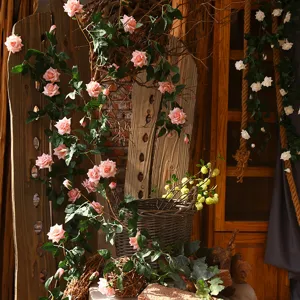 Artificial Rose Vine Fake Flower Garland Hanging Plant for Wall Home Decor Wedding Party 1pc