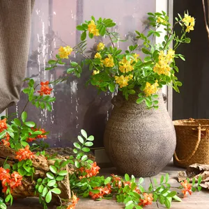 Four-fork single-branch artificial bean locust flower set, vintage home decor floral arrangement.