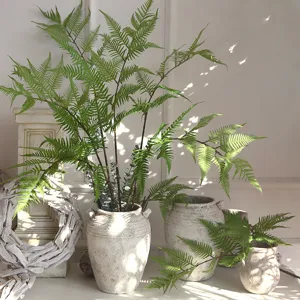 Artificial fern leaves green plants silk faux foliage for floral arrangement home decor