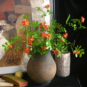 Artificial bean locust flower branch orange faux plant home decor flower arrangement vase set