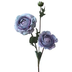 Artificial ranunculus silk flower 3 heads purple fake flower home decor tabletop centerpiece