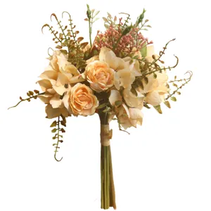 Bouquet di rose ortensie fiori artificiali vintage per decorazione casa e oggetti di scena