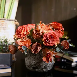 Künstlicher Rosen Blumenstrauß im Vintage Stil für elegante Tischdeko Dekoration
