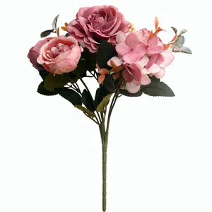 Kunstblumen Rosen Hortensien Strauß künstliche Blumen für Esszimmer Tisch Deko Party
