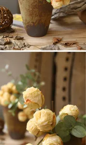 Vintage burnt edge artificial rose flower arrangement home decor table centerpiece simulation