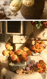 Vintage artificial rose flower arrangement for home decor and living room table setup.