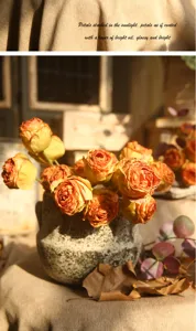 Vintage burnt edge artificial rose flower arrangement, elegant silk flower decor for living room.