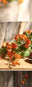 Primo piano dettagliato di un bouquet di rose artificiali arancioni per la casa.