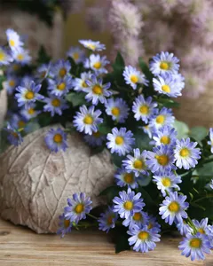 Fiori artificiali 24 teste di margherite blu per decorazioni casa oggetti di scena