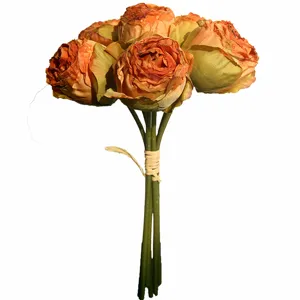Artificial vintage burnt edge rose flower bouquet for home living room decor and floral arrangement.